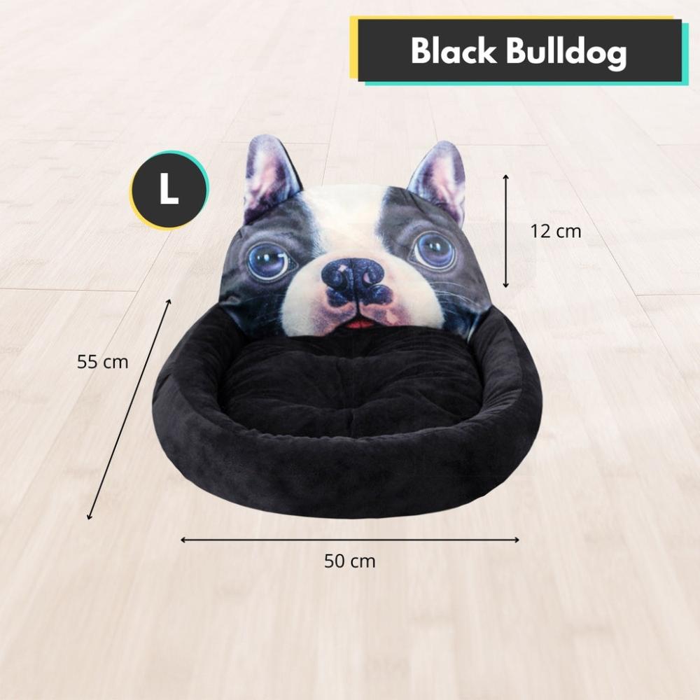 Cartoon Square French Bulldog Pet Bed 3D Large Size (Black)