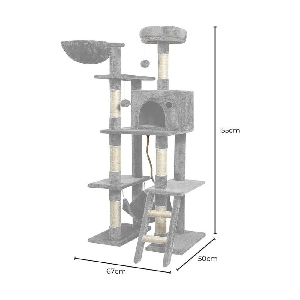 Plush Cat Condo Cat Tree Light Grey - 155cms