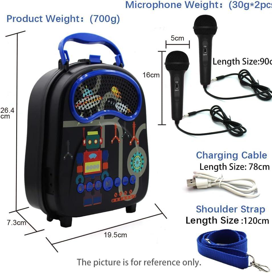 Kids Portable Karaoke with Two Microphones (Rectangle, Black Robot)