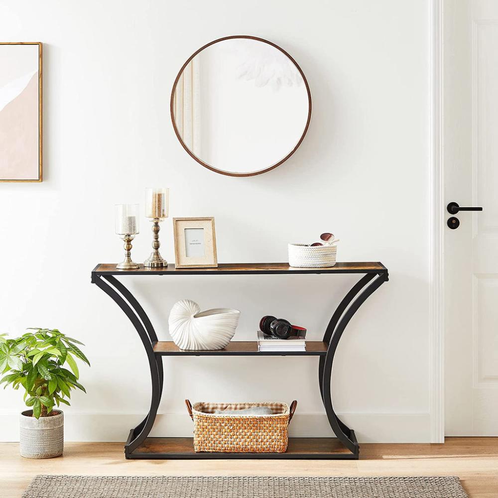 Curved Frames Console Table - Rustic Brown and Black