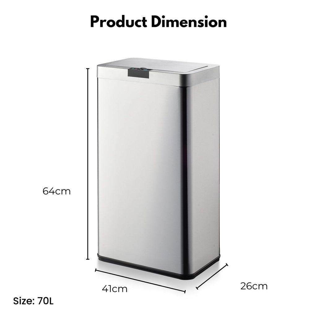 Wide Silver Square Sensor Bin - 70L