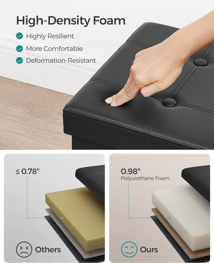 Folding Storage Ottoman Bench 109cm - Black