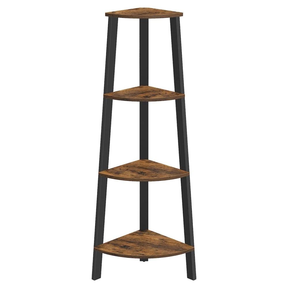 Corner Shelf 4-Tier Industrial Storage Rack - Rustic Brown and Black