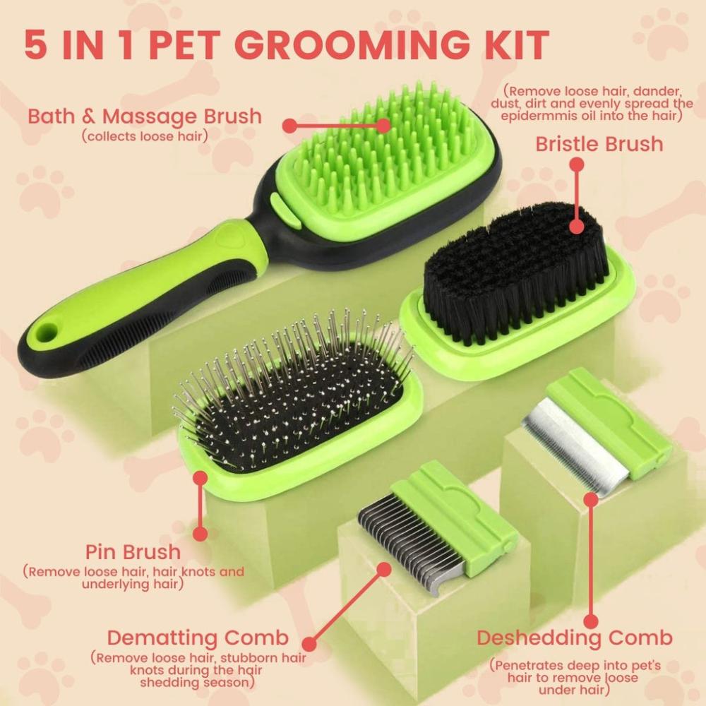 Ergonomic 5 in 1 Pet Grooming Set