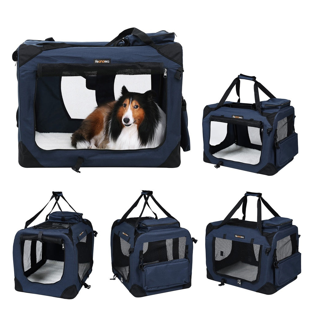 Dog Kennel Transport Box Folding Fabric Pet Carrier 70cms - Dark Blue