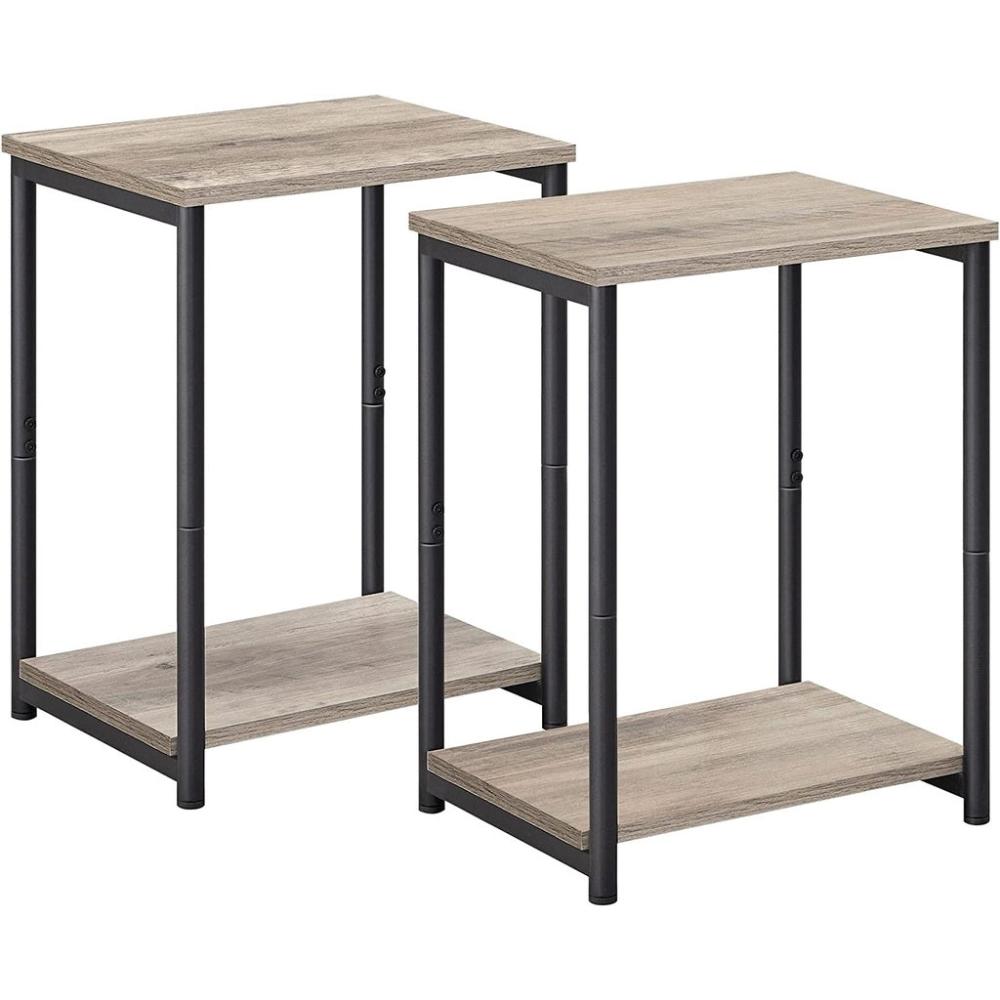 End Tables Set of 2 with Storage Shelf Steel Frame - Greige and Black
