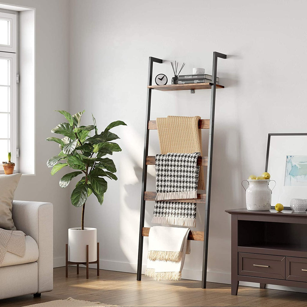 Blanket Ladder Wall Leaning Rack - Rustic Brown and Black