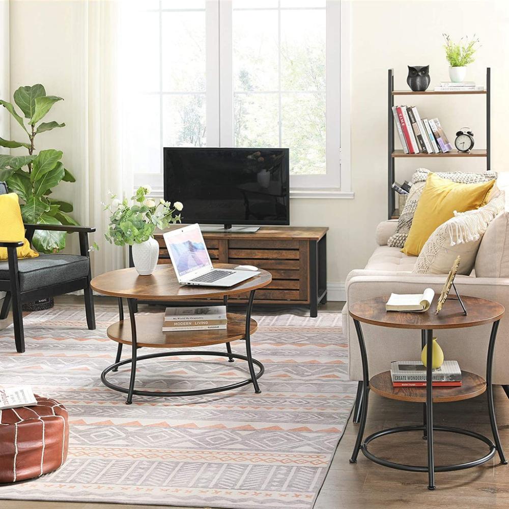 Coffee Round Cocktail Table With Shelf - Rustic Brown