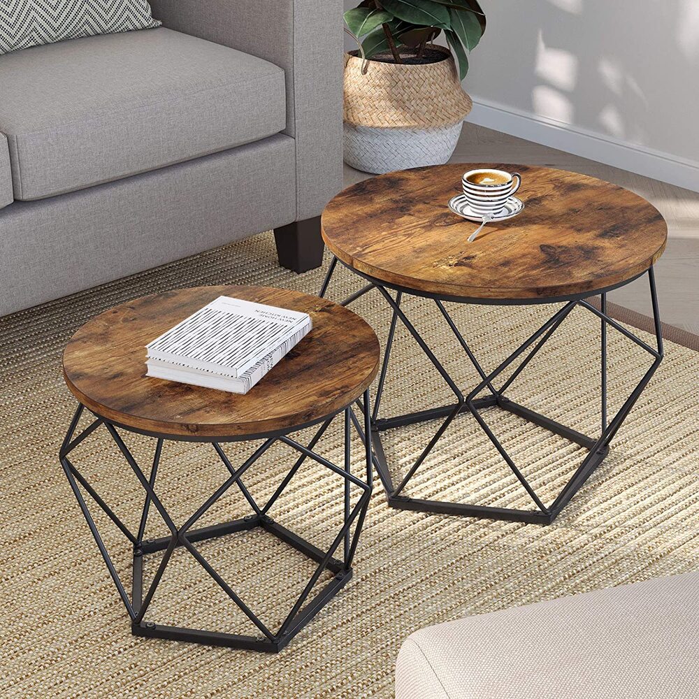 Set of 2 Coffee Tables - Rustic Brown and Black