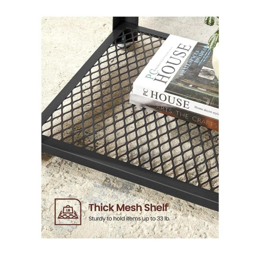 Side Table with Mesh Shelf - Rustic Brown and Black