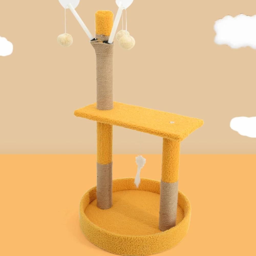 Plush Scratching Post Cat Tree Yellow - 75cms