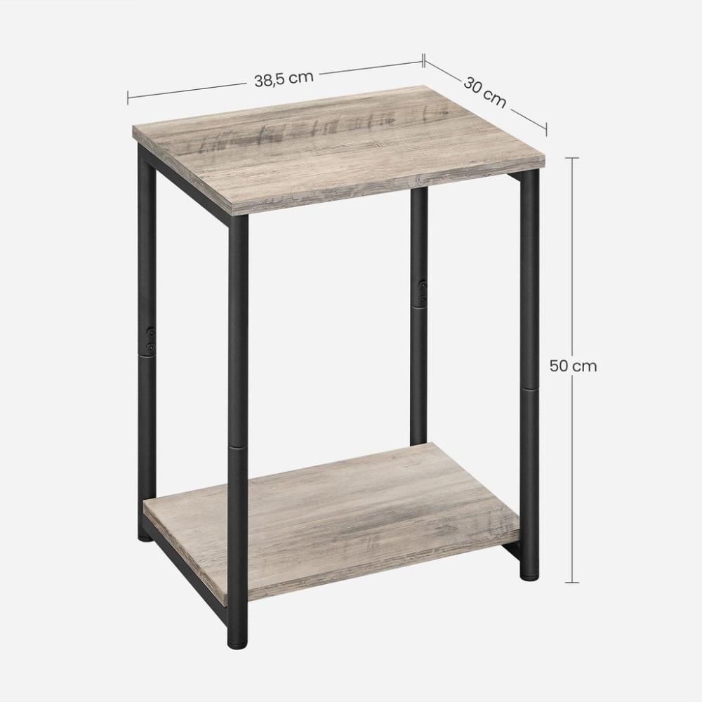 End Tables Set of 2 with Storage Shelf Steel Frame - Greige and Black