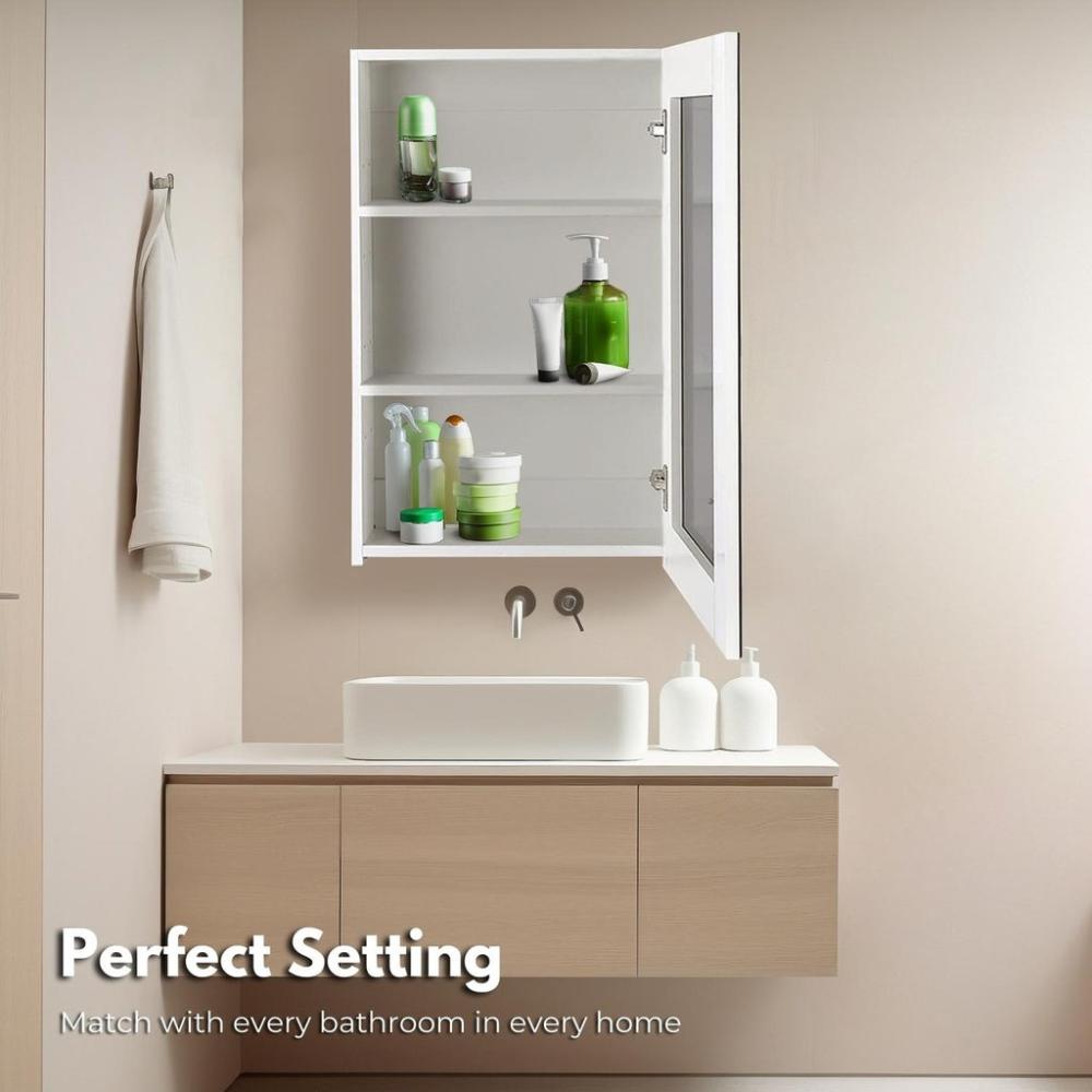 Bathroom Vanity Mirror with Single Door Storage Cabinet (White)
