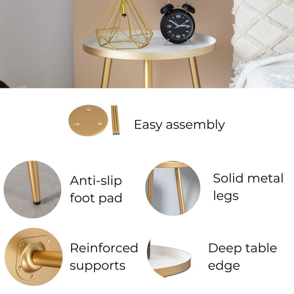 3-Legged Round Side Table (White & Gold)