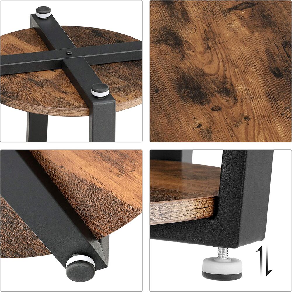 Round Side Table with Shelf - Rustic Brown