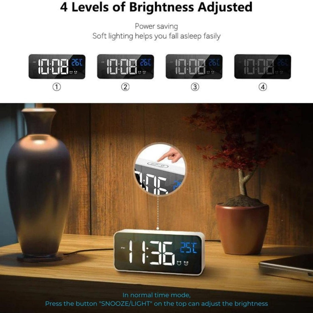 Mirror Display Digital Clock - Black