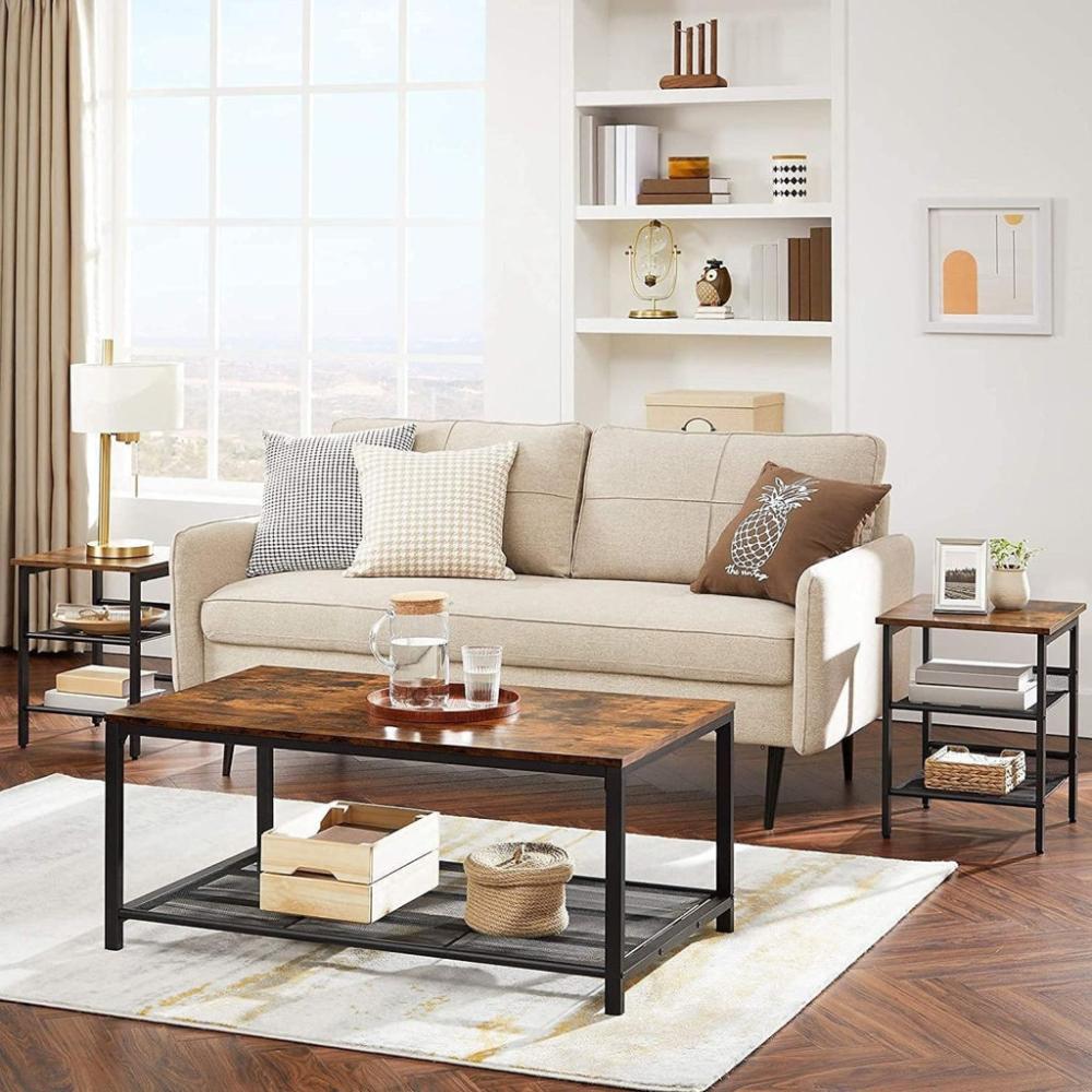 2 Adjustable Mesh Shelves Side Table Nightstand End Table