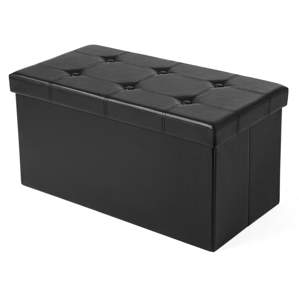 Folding Storage Ottoman Bench Footrest Black - 76cms