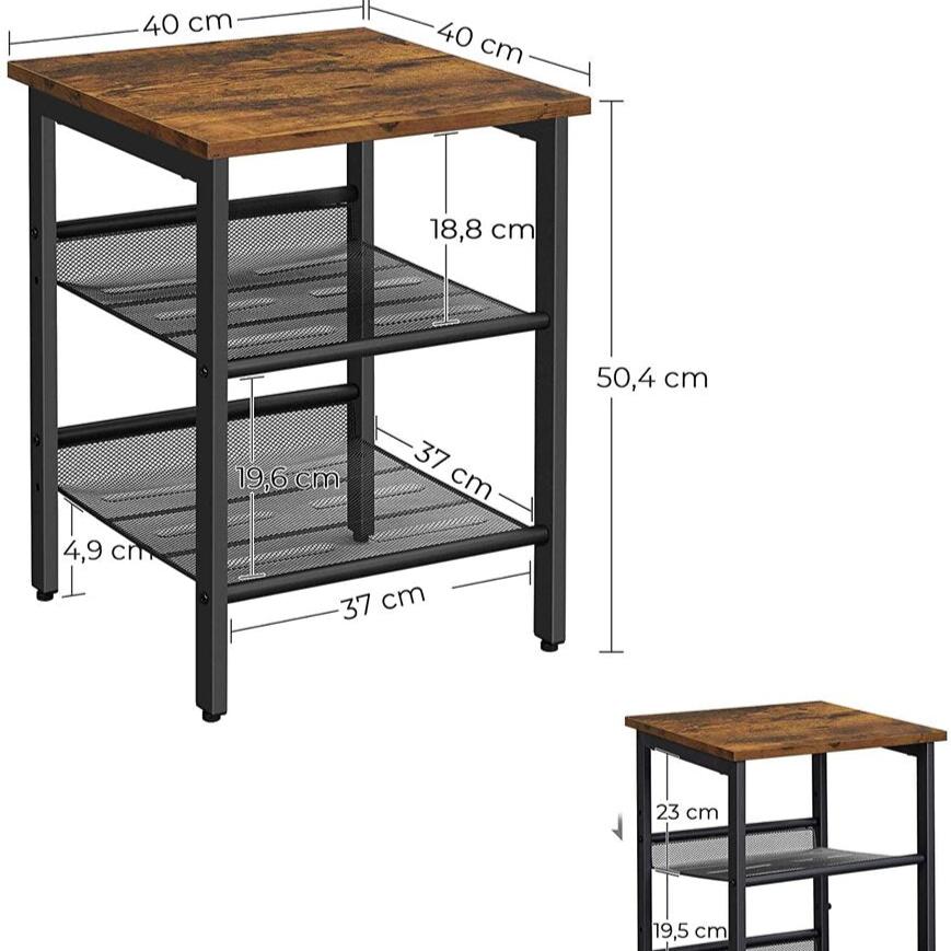 Set of 2 Side Table with 2 Mesh Shelves - Rustic Brown