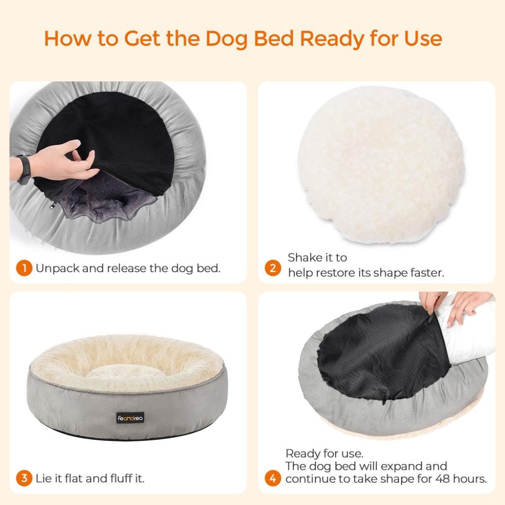 Dog Sofa Bed Round Shape Fabric Light Grey - 50cms
