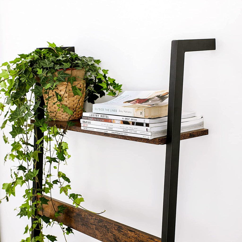 Blanket Ladder Wall Leaning Rack - Rustic Brown and Black