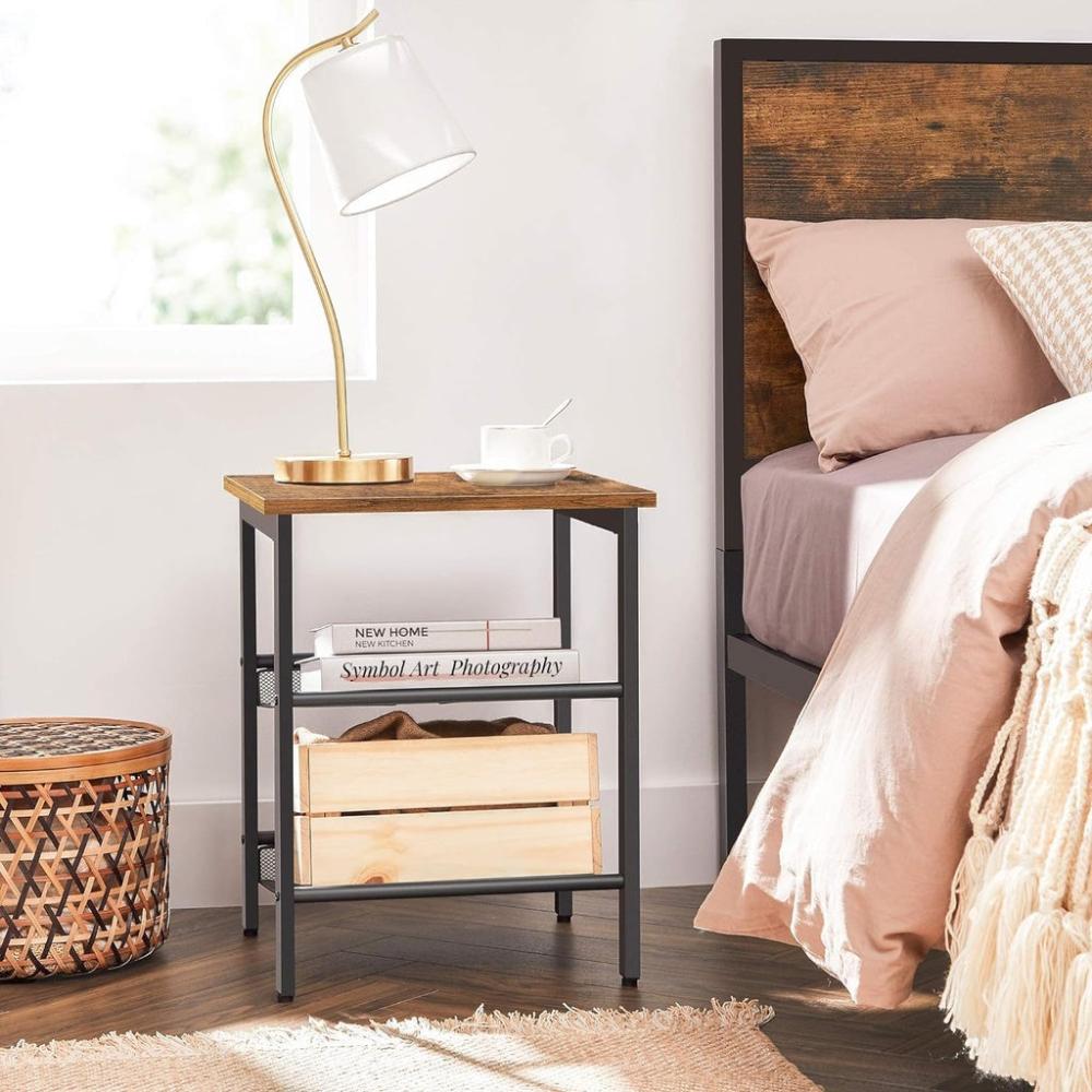Industrial Set of 2 Bedside Tables - Rustic Brown and Black