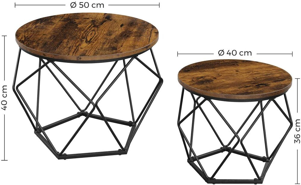 Set of 2 Coffee Tables - Rustic Brown and Black