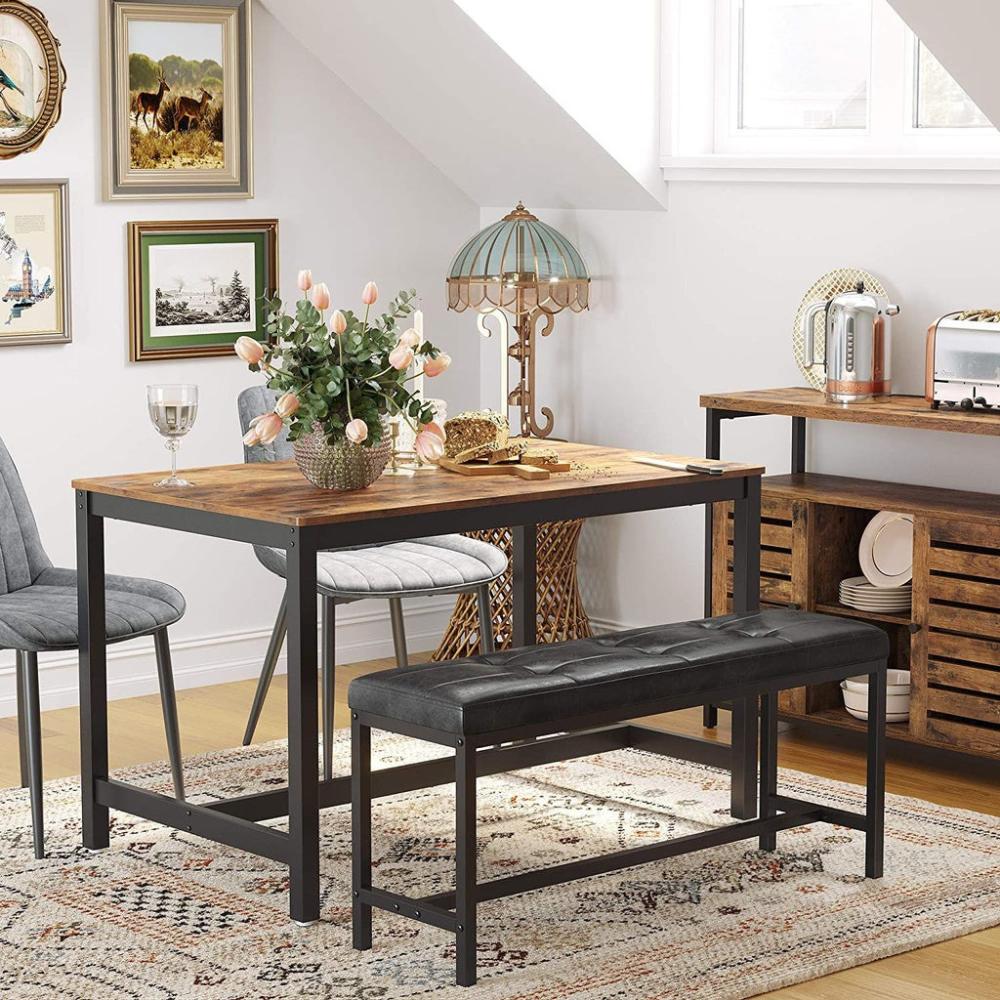 Dining Table Bench with PU Leather Steel Frame - Black
