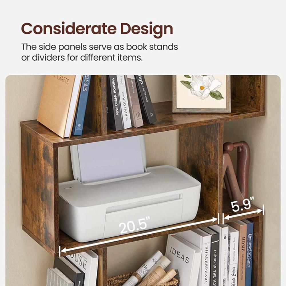 5-Tier Bookshelf Display Shelf and Room Divider - Rustic Brown