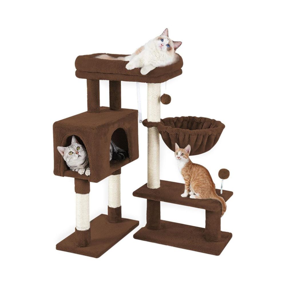 Adjustable Base Plush Cat Tree Brown - 97cms