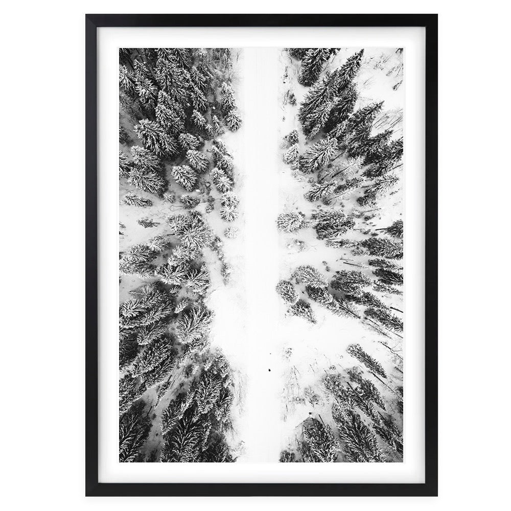 Snowy Forest Road 105cm x 81cm Framed A1 Art Print