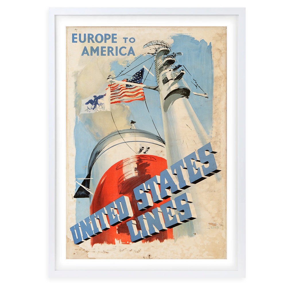 Europe America United States Lines 105cm x 81cm Framed A1 Art Print