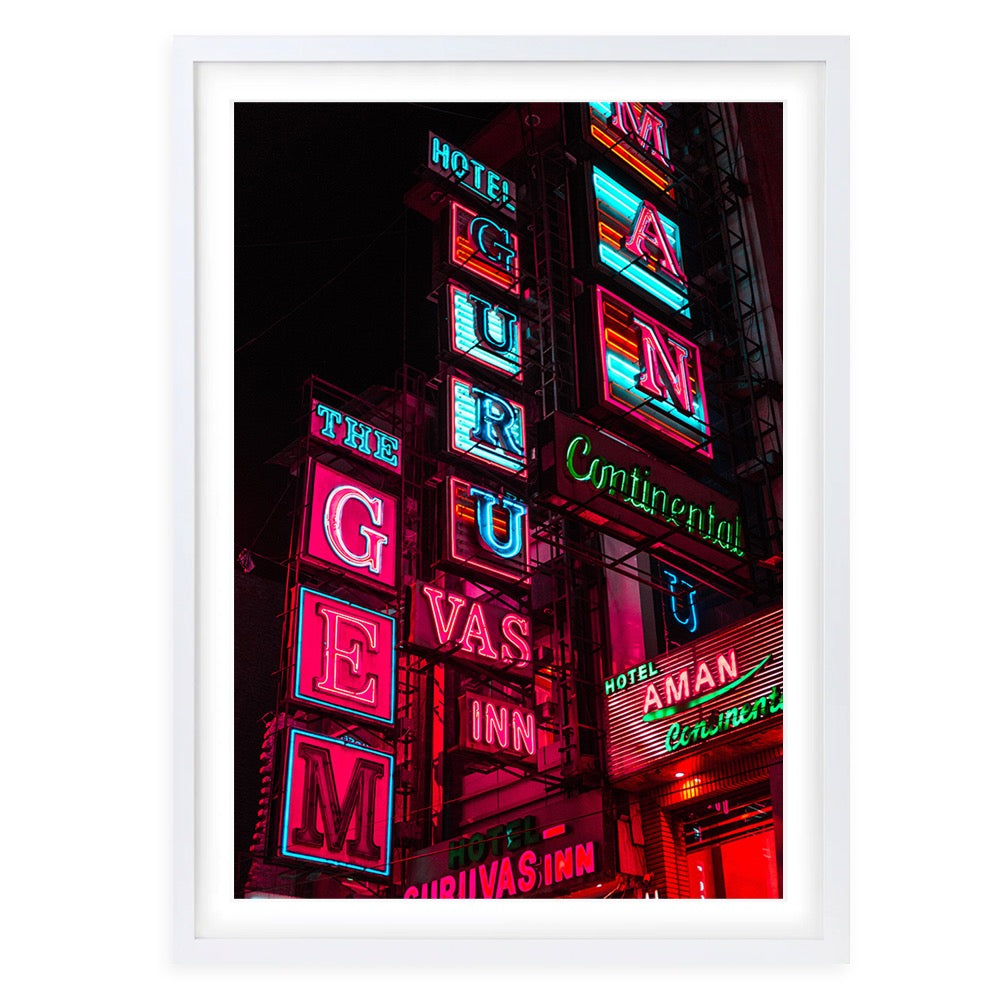 Hotel Guru Neon 105cm x 81cm Framed A1 Art Print