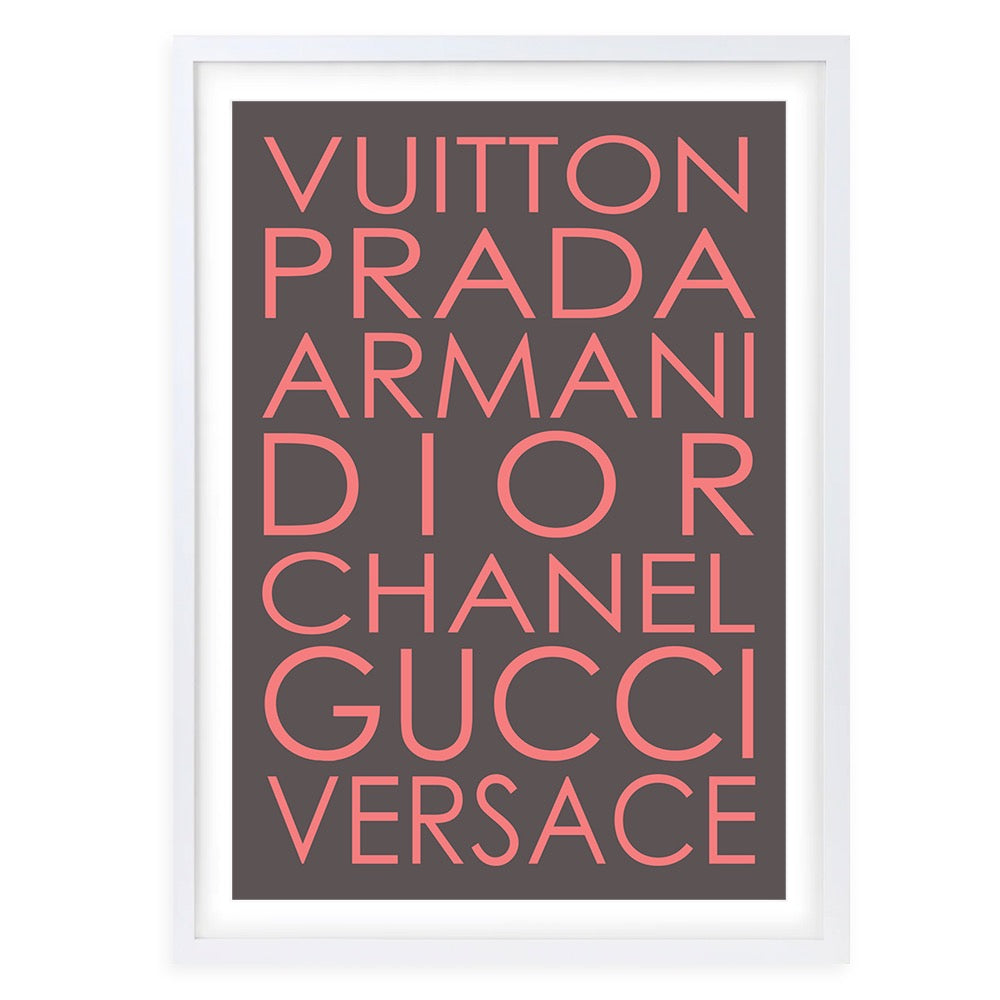 Fashion Names Regular Grey And Pink 105cm x 81cm Framed A1 Art Print