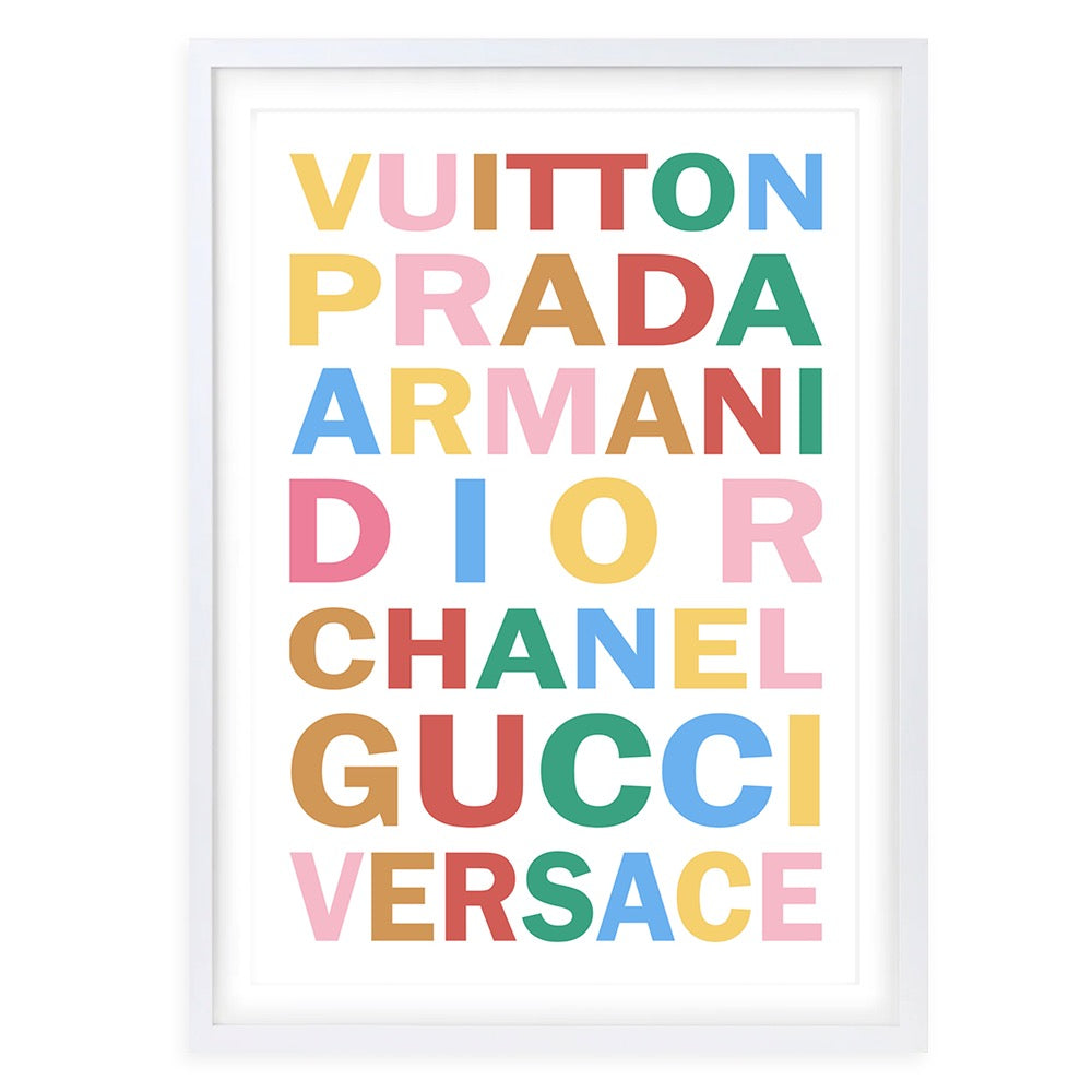 Fashion Names Bold Colour White 105cm x 81cm Framed A1 Art Print