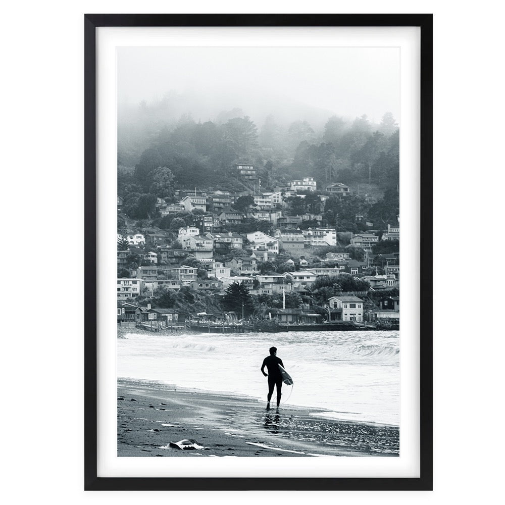 Misty Morning Surfer 105cm x 81cm Framed A1 Art Print