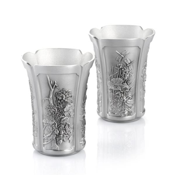 Royal Selangor Four Seasons Pewter Sipper Cups Pair Gift Boxed