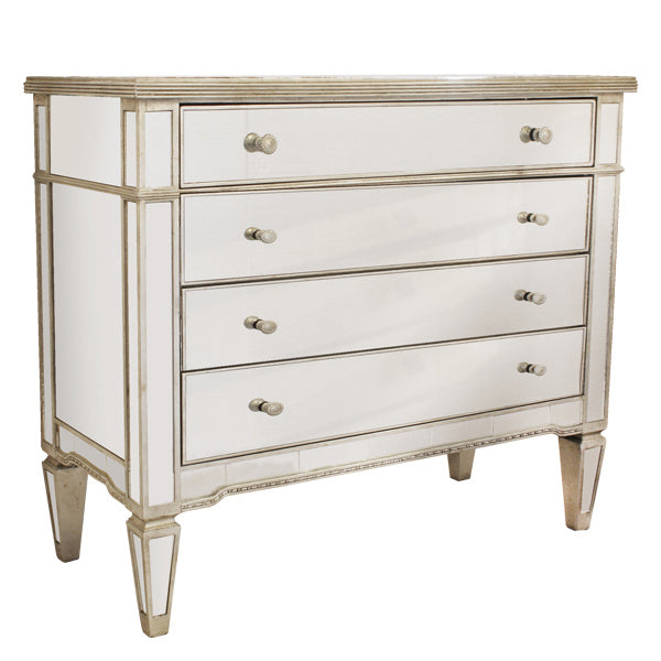 Antique Look 4 Drawer Mirrored Chest of Drawers