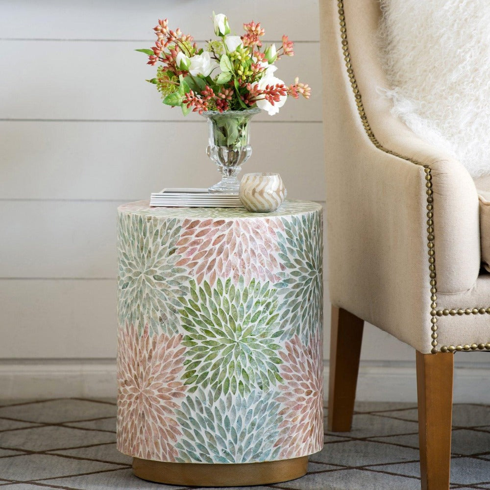 Messina Shell Inlay Side Table Stool