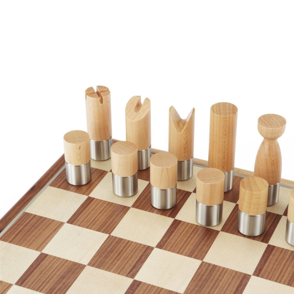 Royal Selangor Modernist Pewter Motif Walnut Chess Set