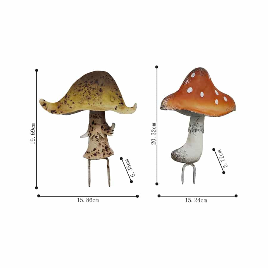Set of 2 Metal Outdoor Decor Mushroom Garden Stakes