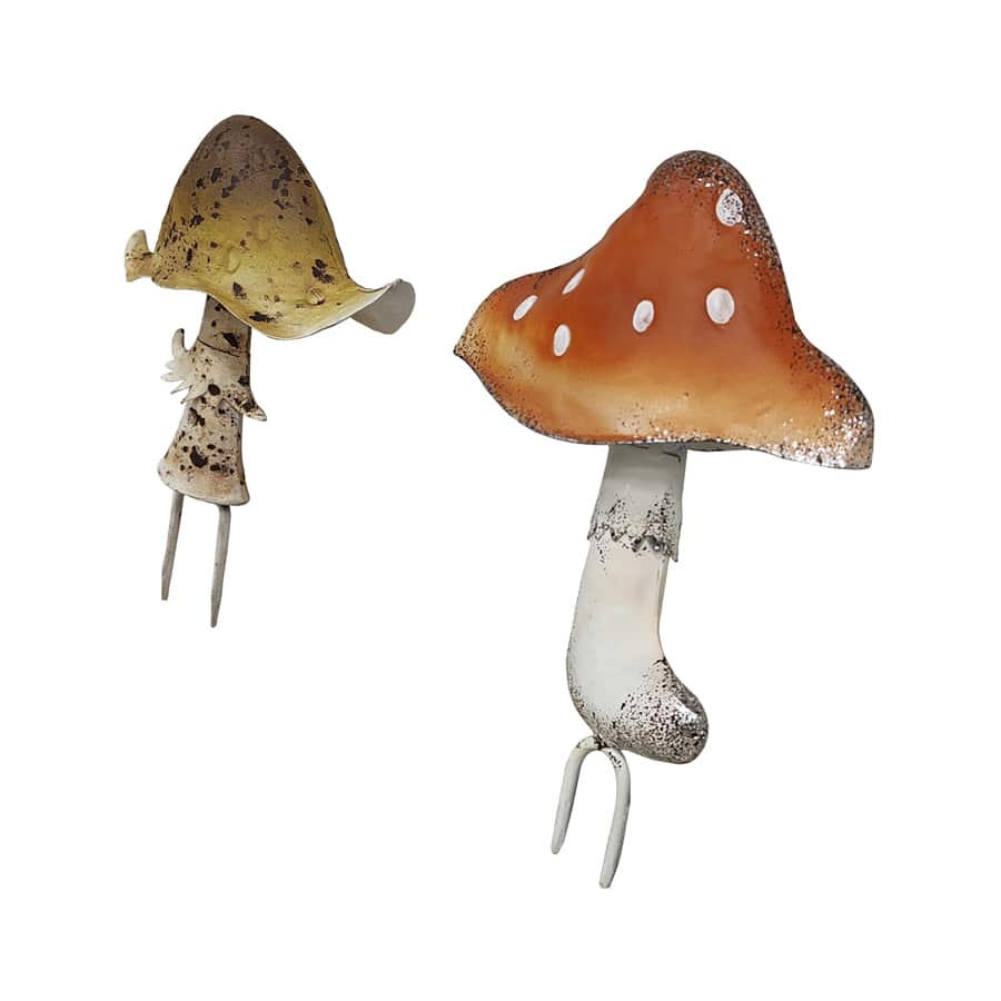 Set of 2 Metal Outdoor Decor Mushroom Garden Stakes