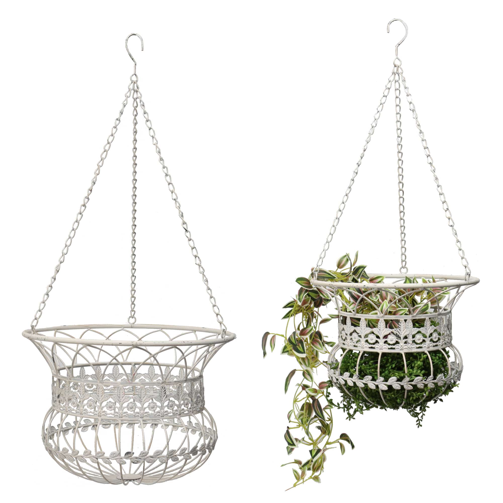 Nested Antique White Hanging Baskets Set of 2