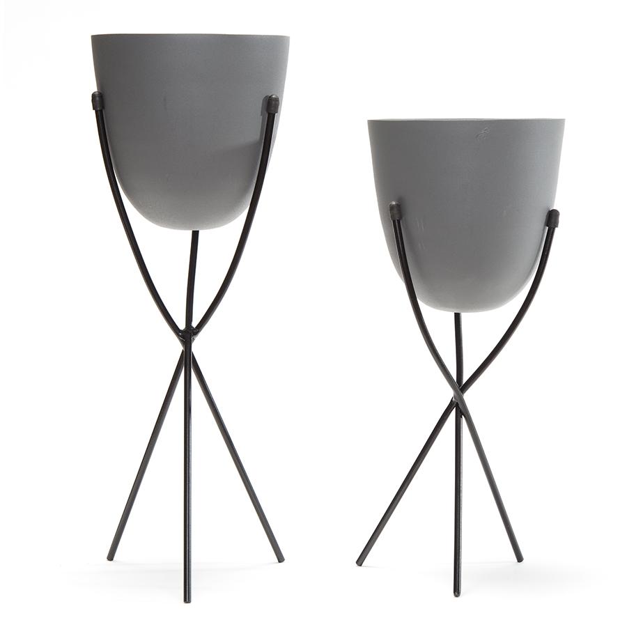 Nested Contemporary Matt Grey Stilted Planters Set of 2