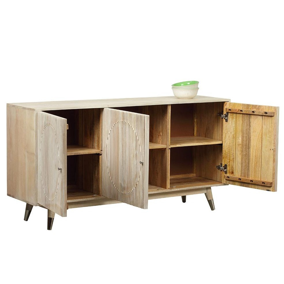 Wood Striped Hardwood Handmade Sideboard