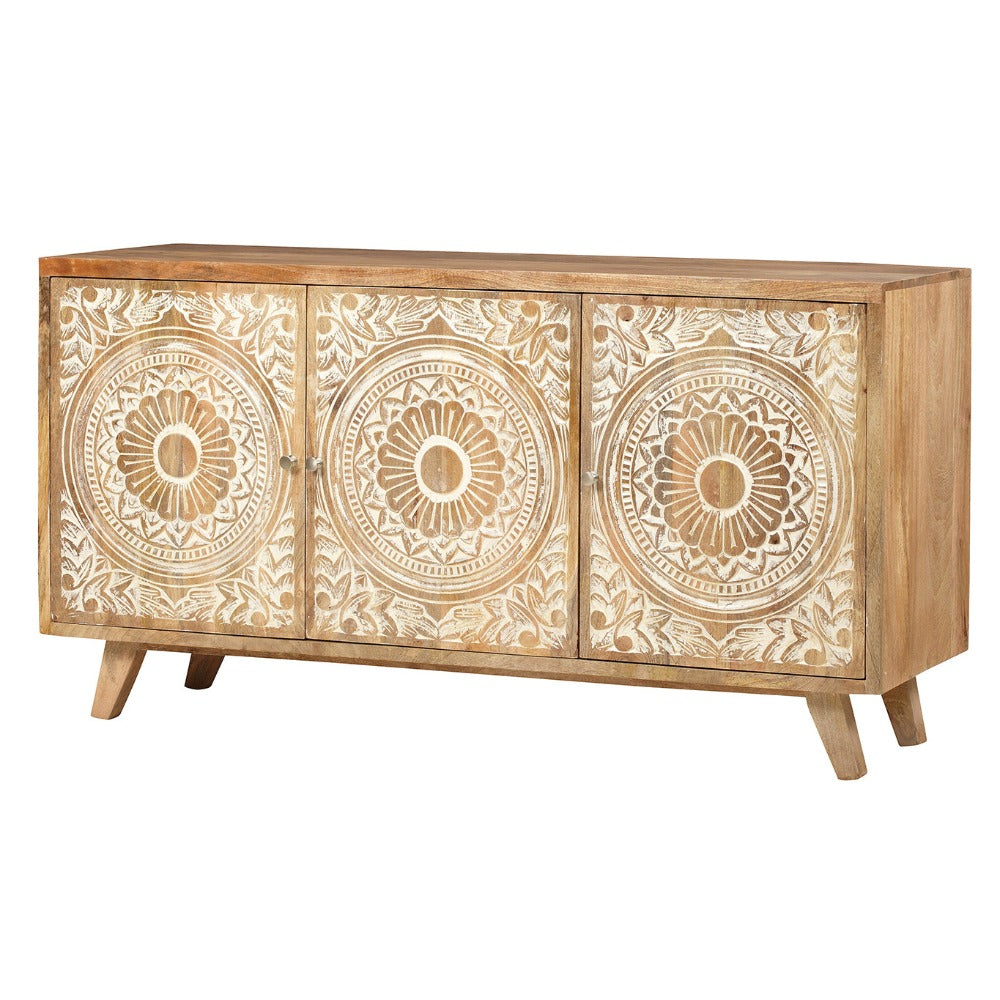 Carved Floral Handcrafted Hardwood Sideboard