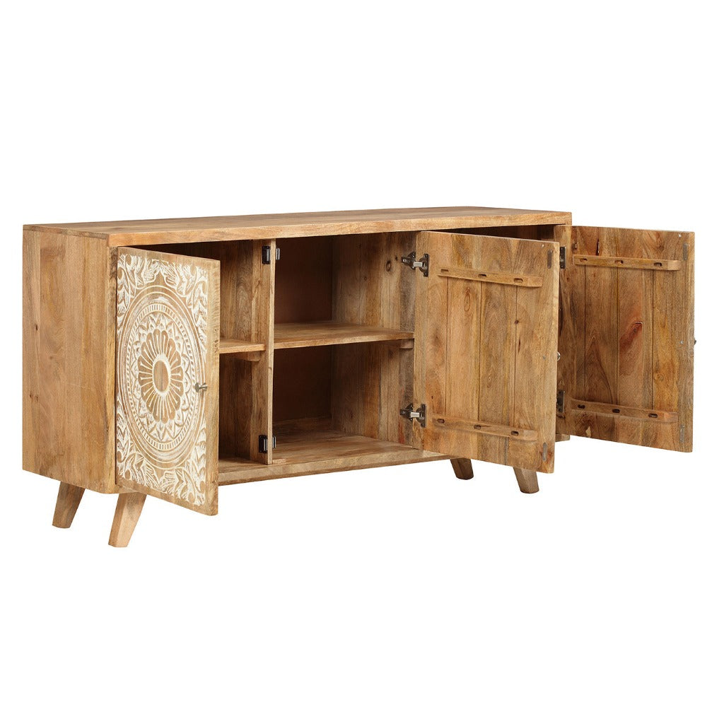 Carved Floral Handcrafted Hardwood Sideboard