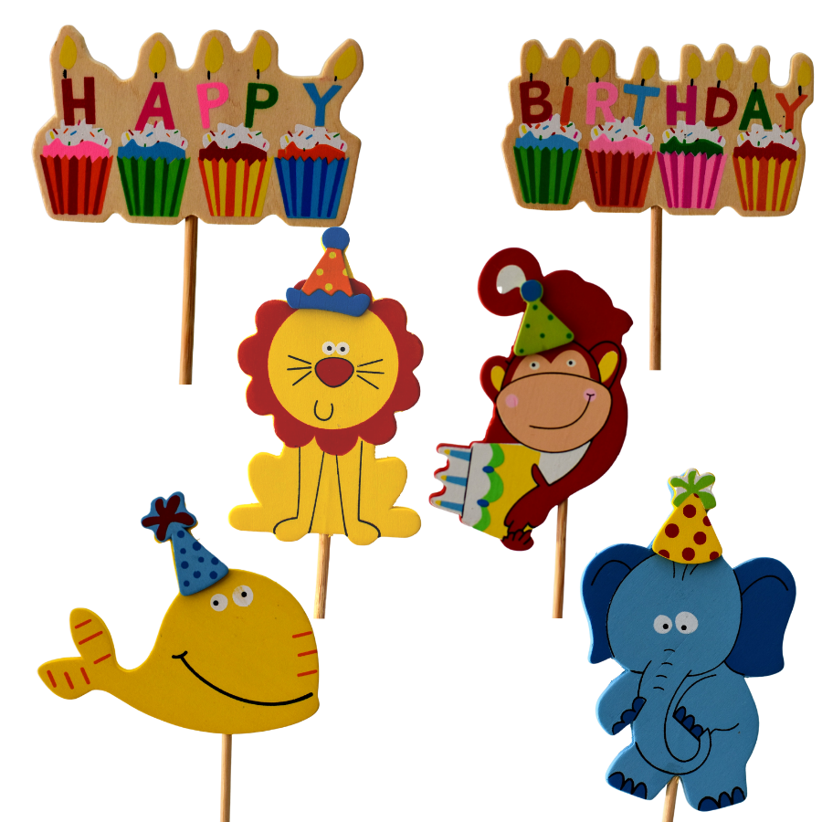 Cake Topper Birthday Sticks 9Pc Animal Theme