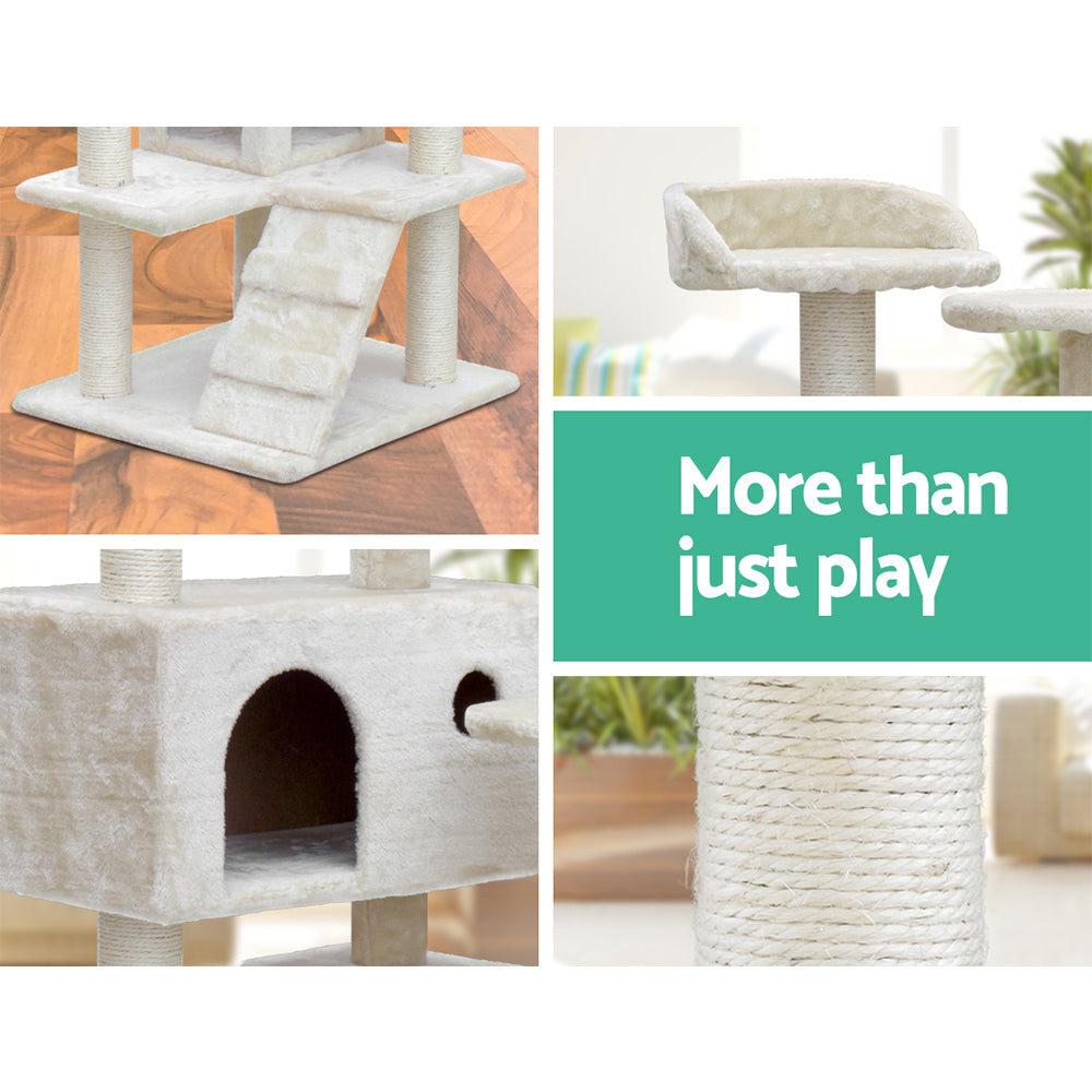 Cat Tree Scratching Post Tower Wood Beige 134cm