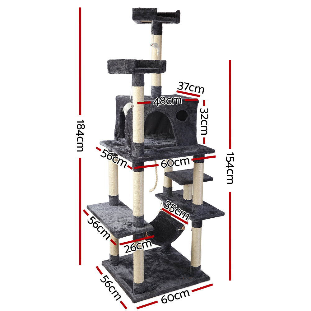 Cat Tree Scratching Post Scratcher Tower Wood 184cms